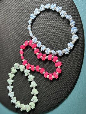 Authentic Trrtlz Beaded Stretch Bracelet Stack Lot 3pc Mickey Mouse Bear Angel